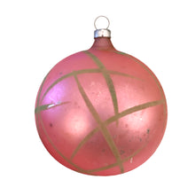 Load image into Gallery viewer, vintage West German mercury glass Christmas ornament from the 1950s/1960s. The hand-blown round bauble has a satin pink finish accented with scattered brushstrokes.

