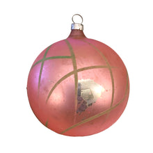 Load image into Gallery viewer, vintage West German mercury glass Christmas ornament from the 1950s/1960s. The hand-blown round bauble has a satin pink finish accented with scattered brushstrokes.
