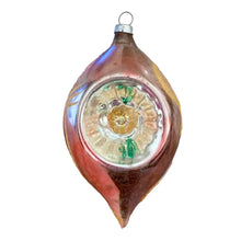 Load image into Gallery viewer, Front view of vintage pink mercury glass double reflector Christmas ornament was hand-blown and hand-painted in West Germany in the 1950s/1960s
