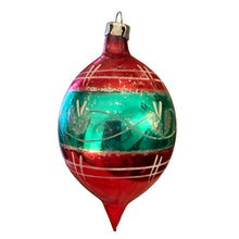Load image into Gallery viewer, Rear view of vintage multicolor Mercury Glass Reflector (Indent) Christmas Tree Ornament, Made in Poland 1950/1960s
