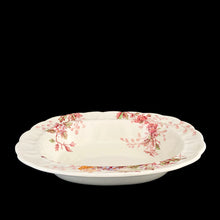Load image into Gallery viewer, Opposite side interior view of Booths Washington oval open vegetable bowl showing floral pattern and cream glaze
