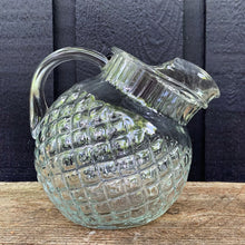 Load image into Gallery viewer, Side view of vintage Anchor Hocking Waterford pitcher showing waffle texture and ribbed collar
