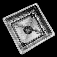 Load image into Gallery viewer, Vintage clear pressed glass lidded wedding box. Produced by Jeannette Glass, USA, circa 1950s. A lovely piece to use as a candy or trinket dish.  In used vintage condition, minor flea bites to the interior rim of the lid....barely noticeable and typical for a piece of this age.  Measures 4 1/2 x 4 1/2 x 7 1/2 inches
