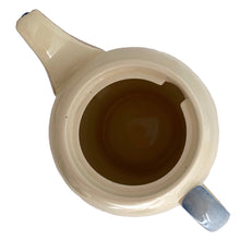 Load image into Gallery viewer, Vintage Art Deco style Wedding Ring coffee set in the blue, rust and gray colourway. Crafted by Susie Cooper, England, 1930s. This kestrel-shaped set comprised of a coffee pot with lid, creamer and sugar with four demitasse cups and saucers.

The set is in generally good vintage condition with no chips, cracks, or repairs. Each piece shows age-related crazing. The coffee pot has a chip at the top of the spout, and the sugar bowl has staining on the bottom. All pieces have maker's marks.
