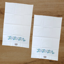 Load image into Gallery viewer, Jacks Daughter of All Trades Vintage Mid-Century Modern Store Shop Reseller Etsy Shopify Toronto Canada Free Porch Pick Up Local Delivery Worldwide Shipping Judy Weinberg Unique Gift Home Decor Farmhouse Cottagecore Cottage Shabby Chic Bedroom Decor Bedding Bed Linen Pillowcases 100% white percale cotton Hand Embroidered Blue Green Flowers Japan
