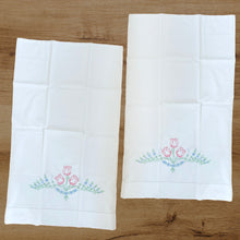Load image into Gallery viewer, Jacks Daughter of All Trades Vintage Mid-Century Modern Store Shop Reseller Etsy Shopify Toronto Canada Free Porch Pick Up Local Delivery Worldwide Shipping Judy Weinberg Unique Gift Home Decor Farmhouse Cottagecore Cottage Shabby Chic Bedroom Decor Bedding Bed Linen Pillowcases 100% white cotton Hand Embroidered Flowers
