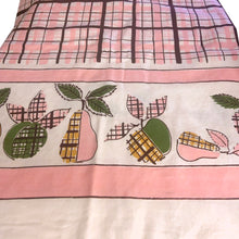 Load image into Gallery viewer, Jacks Daughter of All Trades Vintage Antique Mid-Century Kitsch Store Shop Reseller Etsy Shopify Toronto Canada Free Porch Pick Up Local Delivery Worldwide Shipping Judy Weinberg Unique Housewarming Gift Sustainable Gift Wedding Gift Home Decor Collectible Collector Gift Farmhouse Cottagecore Cottage Lodge Shabby Chic white cotton rectangular tablecloth pink brown gingham graphic fruits ochre green charm casual table picnic
