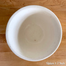 Load image into Gallery viewer, Vintage white embossed grid squares mixing bowl. Crafted by Robinson Ransbottom Pottery Co., 1950s. A well-crafted piece of stoneware offering a nostalgic vibe to your farmhouse or cottage kitchenware and decor!

Option 1: Capacity 2QTs. Measures 7 1/8 x 4 1/8 inches. In as found vintage condition, chips at the foot, age-related crazing, manufacturer&#39;s glaze pops. Unmarked.
