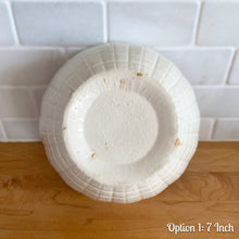 Load image into Gallery viewer, Vintage white embossed grid squares mixing bowl. Crafted by Robinson Ransbottom Pottery Co., 1950s. A well-crafted piece of stoneware offering a nostalgic vibe to your farmhouse or cottage kitchenware and decor!

Option 1: Capacity 2QTs. Measures 7 1/8 x 4 1/8 inches. In as found vintage condition, chips at the foot, age-related crazing, manufacturer&#39;s glaze pops. Unmarked.
