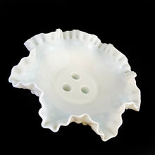 Load image into Gallery viewer, Gorgeous vintage milk glass 4 piece epergne in the &quot;Hobnail&quot; pattern by Fenton Art Glass. This piece is unmarked indicating it was made prior to 1970. This stunning piece is a classic and a perfect collection starter!  The entire piece is in excellent condition, free from chips/cracks.  The bowl measures 10 x 4 inches and each horn is 8 1/2 inches tall, total assembled height is 9 1/2 inches
