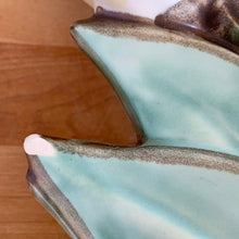Load image into Gallery viewer, Rare vintage mid-century matte white double tulip vase. Crafted by McCoy Pottery, USA, 1948. This special piece is must for any art pottery collector!

In as found condition, with chip to leaf, no cracks/repairs. Maker&#39;s mark.

Measures 7 x 3 5/8 x 8 inches
