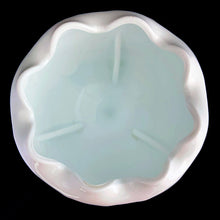 Load image into Gallery viewer, Add classic charm to your home decor with this vintage white milk glass &quot;Duette&quot; compote pedestal planter, featuring a sweet pin tuck or quilted star pattern finished with an inverted crimped edge. Crafted by Indiana Glass, USA, circa 1950s. Perfect for candies or use as a planter!  In excellent condition, free from chips.  Measures 5 x 8 3/4 inches
