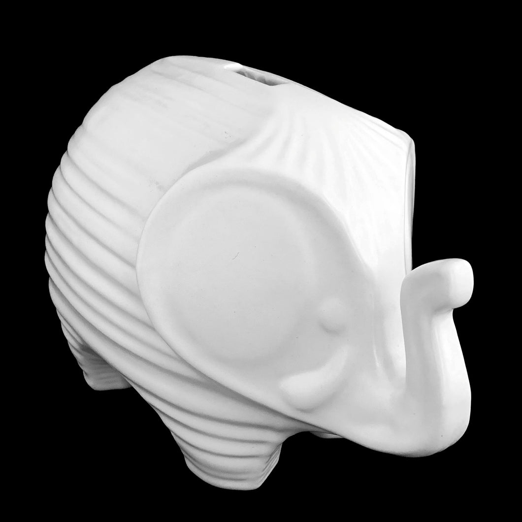 Vintage Modernist White Figural Elephant Ceramic Coin Bank, Jonathan Adler