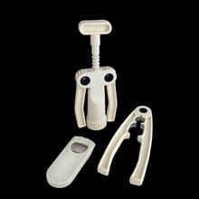 Load image into Gallery viewer, Vintage White Plastic Bar Accessories Set Corkscrew Bottle and Nut Cracker, Hong Kong
