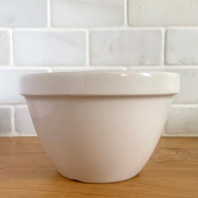 Load image into Gallery viewer, Vintage white ceramic stoneware pudding basin bowl 42s. Crafted by TG Green Ltd., England, circa 1950s. A fantastic example of utilitarian crockery!

In excellent condition, no chips/cracks. Marked PUDDING BASIN T.G. Green Ltd., Church Gresley Made in England 42&#39;s.

Measures 4 7/8 x 3 inches
