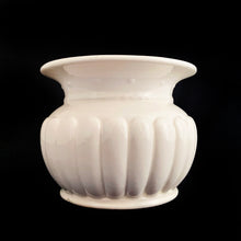 Load image into Gallery viewer, Vintage white glazed round urn-shaped planter with ribbed details and flared rim. Produced by Relpo, Japan, circa 1960s. A great vessel to home your houseplants and succulents or use to display a beautiful floral bouquet.  In excellent condition, free from chips/cracks/repairs. Marked &quot;Relpo Japan 5199&quot; and partial sticker.  Measures 4 1/2 x 4 inches
