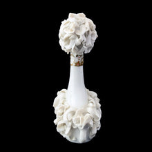 Load image into Gallery viewer, White spaghetti poodle figurine back view, 1950s Japanese porcelain dog collectible with textured trim

