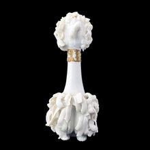 Load image into Gallery viewer, 1950s white porcelain poodle figurine front view, spaghetti trim technique Japan mid-century
