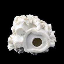 Load image into Gallery viewer, Vintage white spaghetti porcelain dog figurine bottom view, 1950s Japanese ceramic collectible 4 1/8 inches
