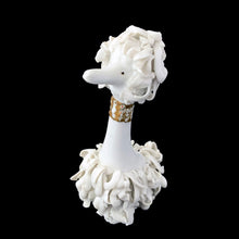 Load image into Gallery viewer, Vintage white spaghetti porcelain dog figurine complete view, 1950s Japanese ceramic collectible 4 1/8 inches
