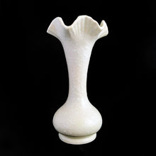 Load image into Gallery viewer, RARE FIND! Pretty vintage ceramic flower vase with ruffled edge from the Cameo Line, shape 2512, decorated with white splatter over pale gray glaze. Produced by Shawnee Pottery, USA, circa 1950s.  In excellent condition, free from chips/cracks/repairs.  Measures 4 1/2 x 8 3/4 inches
