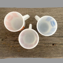 Load image into Gallery viewer, Vintage milk glass mug with vibrant tulip flowers and gingham check bands. Choose from red, orange or blue. Crafted by Termoscrisa Glass, Mexico. Circa 1980s. Perfect for your cuppa Joe!  In excellent condition, no chips/wear.  Measures 3 x 3 3/8 inches  Capacity 8 ounces
