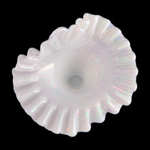 Load image into Gallery viewer, Vintage white opalescent Jack-in-the-Pulpit hand blown iridescent glass vase. Crafted by Fenton Art Glass, USA, pre-1970s. A gorgeous way to start or add to your art glass collection!

In excellent condition, no chips.

Measures 5 1/2 x 9 1/4 inches
