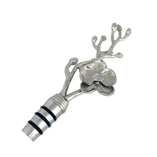 Load image into Gallery viewer, Michael Aram White Orchid wine stopper with nickel-plated orchid sculpture and stainless steel stopper

