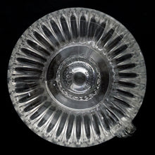 Load image into Gallery viewer, Base and foot detail of antique Adams &amp; Co. EAPG Wildflower #140 footed creamer pitcher showing the rounded ribbing, footed stem, and mould seam on clear pressed glass, USA, c.1880
