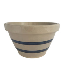 Load image into Gallery viewer, Vintage &quot;Williamsburg&quot; blue stripe salt glazed stoneware mixing bowl. Crafted by Robinson Ransbottom, USA, 2000 - 2001. A beautiful piece to give a nostalgic vibe to any kitchen!  In excellent condition, no chips/cracks/repairs. Marked &quot;ROBINSON RANSBOTTOM Roseville, Ohio U.S.A., Sh Mixing Bowl 8&quot; / 2 qt.&quot;  Measures 8 x 4 5/8 inches
