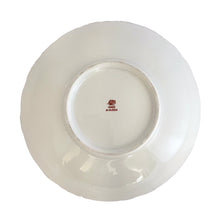 Load image into Gallery viewer, Underside of vintage Lomonosov Imperial Porcelain saucer dish showing the ivory unglazed base with red Lomonosov LFZ maker's mark and "Made in Russia" stamp
