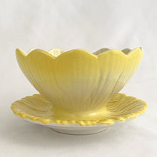 Load image into Gallery viewer, Here is a lovely vintage sherbet/dessert bowl in the shape of a lotus flower glazed in shades of yellow and white. Crafted by Royal Winton Grimwades, England, circa 1930s. Collect all the colours of this lovely porcelain.  In excellent condition, no chips or cracks.  Measures 4 3/4 x 2 1/2 inches
