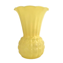Load image into Gallery viewer, Vintage yellow &quot;Royal&quot; pineapple shaped glass trumpet vase. Crafted by Anchor Hocking, USA, circa 1930s. This graceful vase will look stunning with any floral arrangement. In excellent condition, fee from chips. Minor wear to the bottom. Measures 6 1/2 x 8 ¾ inches
