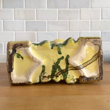 Load image into Gallery viewer, Jacks Daughter of All Trades Vintage Antique Mid-Century Kitsch Store Shop Reseller Etsy Shopify Toronto Canada Free Porch Pick Up Local Delivery Worldwide Shipping Judy Weinberg Unique Housewarming Gift Sustainable Gift Wedding Gift Home Decor Collectible Collector Gift Farmhouse Cottagecore Cottage Lodge Shabby Chic Industrial Art Deco Art Pottery Rare yellow triple lily vase McCoy Pottery 1950s
