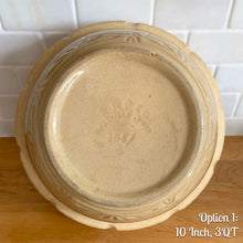 Load image into Gallery viewer, Jacks Daughter of All Trades Vintage Antique Mid-Century Kitsch Store Shop Reseller Etsy Shopify Toronto Canada Free Porch Pick Up Local Delivery Worldwide Shipping Judy Weinberg Unique Housewarming Gift Sustainable Gift Wedding Gift Home Decor Collectible Collector Gift Farmhouse Cottagecore Cottage Lodge Shabby Chic Industrial brown striped yellow ware impressed stoneware mixing bowl No. 305 Robinson Ransbottom 1920s nostalgic kitchenware kitchen decor

