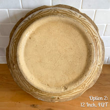 Load image into Gallery viewer, Vintage brown striped yellow ware impressed mixing bowl, No. 305 with impressed details. Crafted by Robinson Ransbottom, USA, 1920s. A well-crafted piece of stoneware offering a nostalgic vibe to your farmhouse or cottage kitchenware and decor!

Option 2: 4 QTs, 12 1/8 x 6 1/2 inches. In good vintage condition, no chips/cracks/repairs, age-related crazing and manufacturer&#39;s defects. Maker&#39;s mark.

