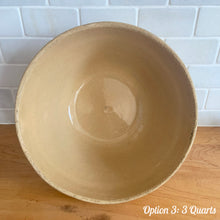 Load image into Gallery viewer, Vintage white and red striped yellow ware impressed mixing bowl, No. 391 with pie crust impressed rim band. Crafted by Robinson Ransbottom, USA, 1920s. A well-crafted piece of stoneware offering a nostalgic vibe to your farmhouse or cottage kitchenware and decor!

Option 3: 3 QTs, 10 1/4 x 5 3/8. In good vintage condition, no chips/cracks/repairs, age-related crazing, manufacturer&#39;s glaze pops. Maker&#39;s mark.
