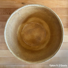 Load image into Gallery viewer, Vintage white and red striped yellow ware impressed mixing bowl, No. 391 with pie crust impressed rim band. Crafted by Robinson Ransbottom, USA, 1920s. A well-crafted piece of stoneware offering a nostalgic vibe to your farmhouse or cottage kitchenware and decor!

Option 4: 3QTs, 10 1/4 x 5 1/4. In as found vintage condition, no chips/repairs, tight hairline crack, age-related crazing and staining, manufacturer&#39;s glaze pops. Maker&#39;s mark.
