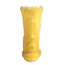 Load image into Gallery viewer, Beautiful vintage gloss yellow Swan vase, features a swan swimming in the reeds. Crafted by McCoy Pottery, 1948. This vase is must for any art pottery collector!

In as found vintage condition, roughness to the rim and minor tight hairline crack, age-related crazing. Maker's mark on the bottom.

Measures 6 7/8 x 4 1/4 x 9 3/8 inches
