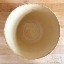 Load image into Gallery viewer, Vintage brown striped yellow ware impressed mixing bowl, No. 305 with impressed details. Crafted by Robinson Ransbottom, USA, 1920s. A well-crafted piece of stoneware offering a nostalgic vibe to your farmhouse or cottage kitchenware and decor!

Option 3: 2 QTs, 8 x 4 1/2 inches. In good vintage condition, no chips/cracks/repairs, age-related crazing and manufacturer&#39;s defects. Maker&#39;s mark.
