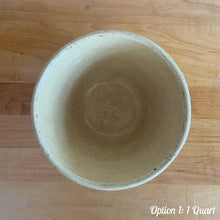 Load image into Gallery viewer, Vintage white and red striped yellow ware impressed mixing bowl, No. 391 with pie crust impressed rim band. Crafted by Robinson Ransbottom, USA, 1920s. A well-crafted piece of stoneware offering a nostalgic vibe to your farmhouse or cottage kitchenware and decor!

Option 1: 1 QT, 6 x 3 1/2 inches. In good vintage condition, no chips/cracks/repairs, age-related crazing. Maker&#39;s mark.

