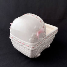 Load image into Gallery viewer, Vintage Baby ABC Bassinet Ceramic Planter White Pink Taiwan Gender Reveal Home Decor Nursery Bow Stitch Stitches Stitching Flowers Accessories Home Decor Boho Bohemian Shabby Chic Cottage Farmhouse Mid-Century Modern Industrial Retro Flea Market Style Unique Sustainable Gift Antique Prop GTA Hamilton Toronto Canada shop store community seller reseller vendor
