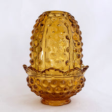 Load image into Gallery viewer, Vintage two piece colonial amber hobnail fairy lamp. Produced by the Fenton Glass Company, circa 1960s.  In excellent condition, free from chips/cracks. Unmarked.  Measures 3&quot; x 4-1/2&quot;
