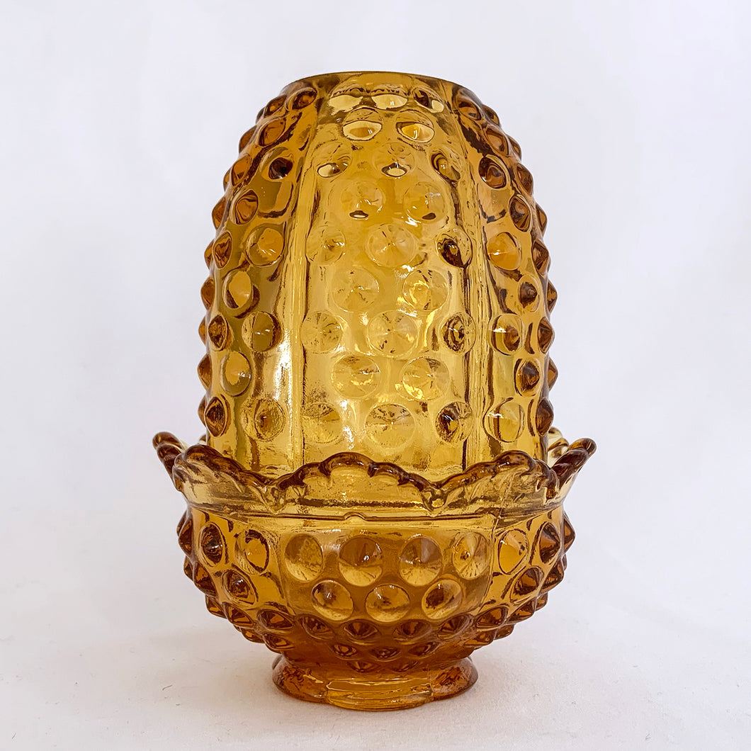 Vintage two piece colonial amber hobnail fairy lamp. Produced by the Fenton Glass Company, circa 1960s.  In excellent condition, free from chips/cracks. Unmarked.  Measures 3
