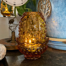 Load image into Gallery viewer, Vintage Two PIece Colonial Amber Hobnail Fairy Lamp, Fenton Glass Company

