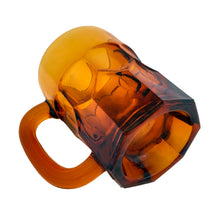 Load image into Gallery viewer, Outstanding heavy amber glass beer mug with a diamond thumbprint design. Holds one pint.  In excellent condition, no chips or cracks.  Measures 3-1/4&quot; x 4-3/4&quot; (without the handle)
