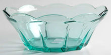 Load image into Gallery viewer, This vintage &quot;Swedish Modern - Aquamarine&quot; glass bowl certainly embodies the turquoise waters of the Caribbean sea. It has a lovely scalloped edge with ribbed detail around the side of the bowl. Perfect for serving your favourite dessert, or repurpose as a catchall. No matter how you use it, if you love this colour, it will make a great accessory in your home decor. Anchor Hocking Glass, USA, circa 1970.  In excellent condition, no chips or cracks.  Measures 8 x 3 inches
