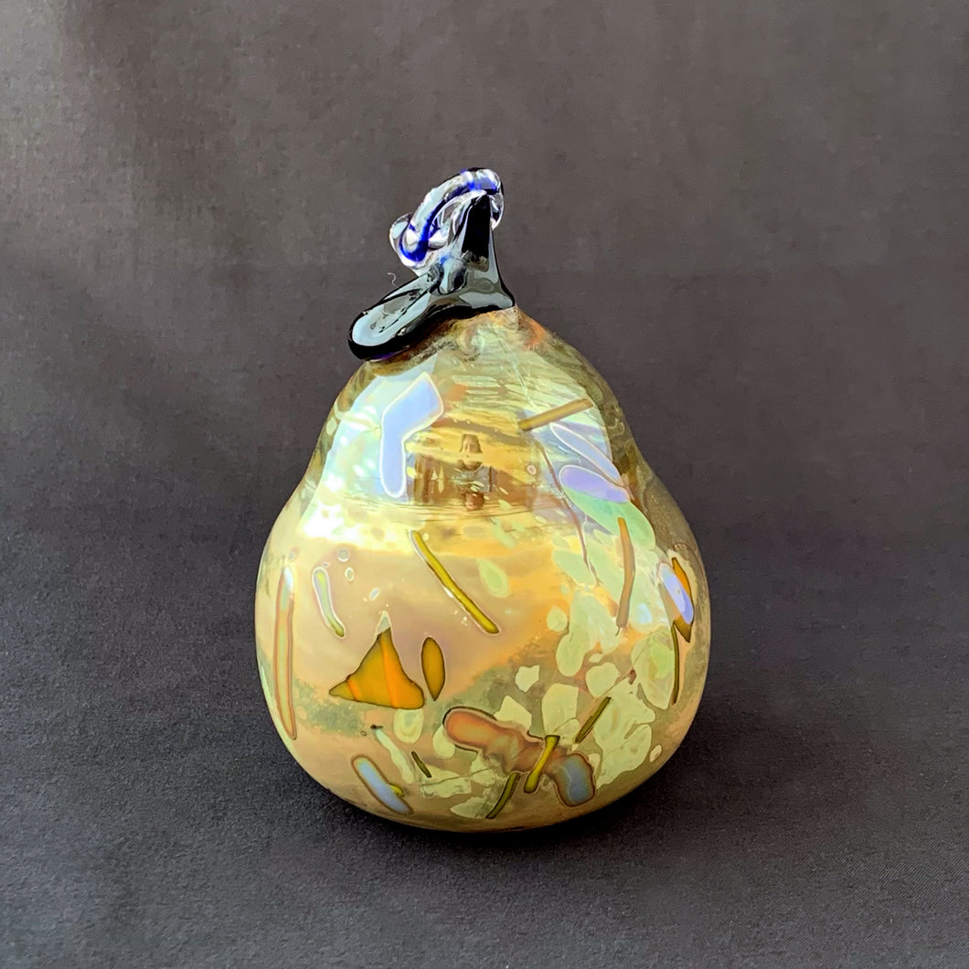 Vintage Hand Blown Art Glass Iridescent Gold Pear