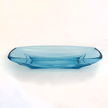 Load image into Gallery viewer, Vintage &quot;Capri&quot; relish dish vibrant blue. Produced by Hazel-Atlas Glass, USA, between the 1930s and 1940s. This is such a beautiful azure blue...it almost appears to be fluorescent. Perfect for serving asparagus, green beans, pickles, etc.  In excellent condition, no chips or cracks.  Measures 9 1/2 x 4 1/4 x 1 1/2 inches
