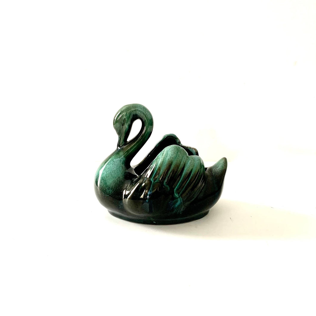 Vintage Green Drip Glaze Swan Dish or Planter, Blue Mountain Pottery, Canada